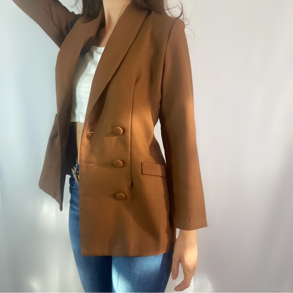 Vintage 80s brown button up blazer jacket coat Jennifer James - Picture 2 of 6